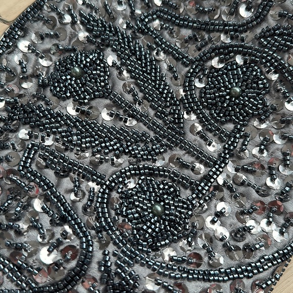 EUC Beautiful Art Deco Beaded Vintage Silver Sparkle Purse Clutch Snap Closure - Picture 3 of 8